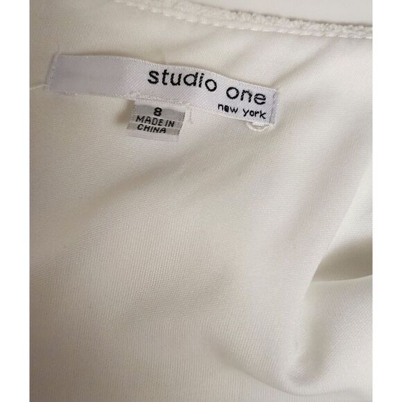 STUDIO ONE Off-White V-Neck Sleeveless Faux Wrap Sheath Dress Size 8 - Picture 6 of 6